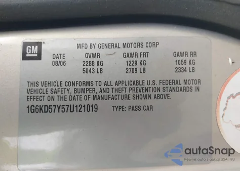 2007 Cadillac Dts Luxury I from USA, damaged, VIN 1G6KD57Y57U121019